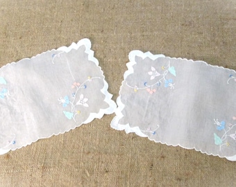 Vintage Madeira Set of Organdy Doilies Hand Embroidered Pastel Applique Tray Cloths Cottage Decor Vintage Linens