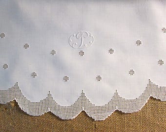 Antique Lace Tablecloth Oval Table Cloth Table Linens 42" x 55" P Monogram Initial Personalized White Irish Linen Dining Room Vintage Linens