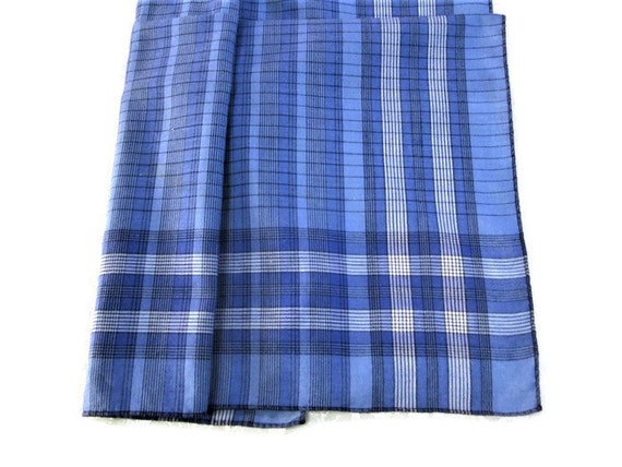 Mens Handkerchief Mid Century Plaid Blue White St… - image 4