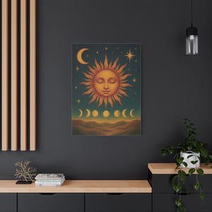 Celestial Canvas Wall Art, Vibrant Sun and Moon Design, Astrology Decor, Cosmic Home Decoration, Bohemian Wall Hanging, Mystical Boho Decor