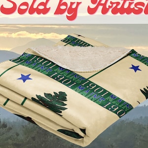 Maine Pine Tree Historic Vintage Flag 1901 Blanket, Maine Bulk Corporate Gift, New Home Gift, Maine Decor, Maine Housewarming gifts blanket