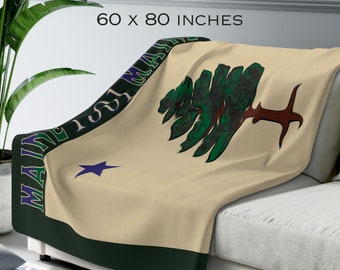 Maine State Pine Tree Historic Vintage Flag 1901 Cozy Sherpa Blanket, Maine Housewarming Gift Idea, Maine Home Decor, Maine Lover Home gift