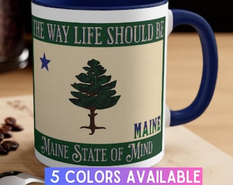 Historic Maine 1901 Flag Mug Gift, Housewarming Gift for Maine Lover, Pine Tree Vintage Flag Mug forTea Coffee, Gift for him, 11oz
