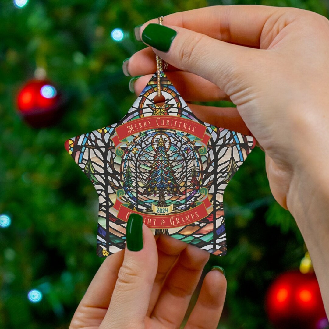 Personalized Faux Stained Glass Tree Christmas Ornament/custom Ceramic ...