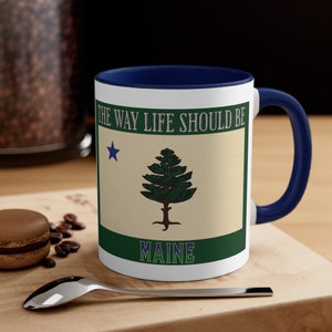 Historic Maine 1901 Flag Mug Gift, Housewarming Gift for Maine Lover, Pine Tree Vintage Flag Mug forTea Coffee, 11oz