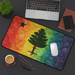 Maine Pride Boho Vintage Flag 1901 Desk Mat, Maine Historical Flag Artistic Interpretation, Mainer Gift, Housewarming Gift, Stocking Stuffer