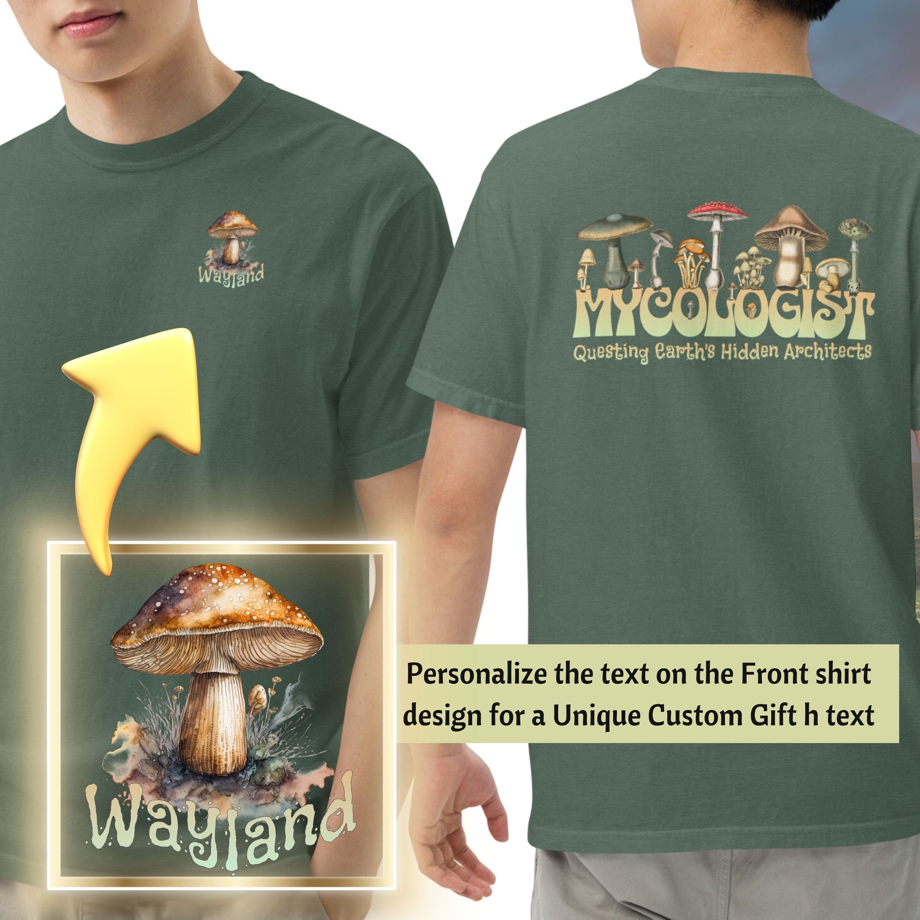 Comfort Colors Mycologist Personalized Custom Pocket Design and Mushroom back for Birthday or Grad Gift Idea for Mycology Lover