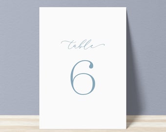 Printable Wedding Table Numbers - Simple Dusty Blue Script Calligraphy DIY Table Numbers - Instant Download - Minimalist Table Numbers