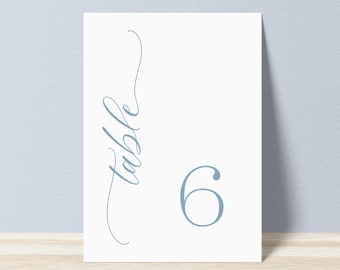 Printable Wedding Table Numbers - Simple Dusty Blue Script Calligraphy DIY Table Numbers - Instant Download - Minimalist Table Numbers