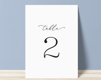 Afdrukbare bruiloft tabelnummers - eenvoudige zwarte script kalligrafie DIY tabelnummers - Instant Download - afdrukbare minimalistische tabelnummers