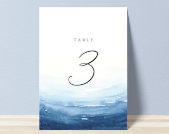 Printable Wedding Table Numbers - Blue Beach Watercolor DIY Table Numbers - Instant Download - Printable Destination Wedding Table Numbers
