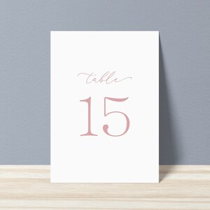 Printable Wedding Table Numbers - Simple Dusty Rose Script Calligraphy DIY Table Numbers - Instant Download - Minimalist Table Numbers