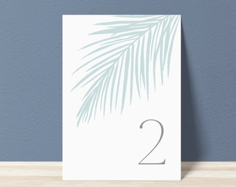 Printable Wedding Table Numbers - Palm Branch Beach Wedding DIY Table Numbers - Instant Download Destination Wedding Table Numbers