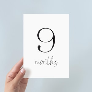 Cartes d'étape étape bébé minimaliste - Imprimables cartes-photos d'étape importante du mois pour nouveau-né, police d'écriture noire moderne simple - téléchargement immédiat