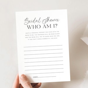 Modern Bridal Shower Game: Who Am I Cards (PDF Download)