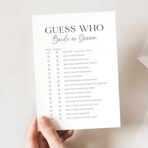 Raten Sie wer? Brautdusche Spiel: Druckbares Spiel Hochzeit, moderne Schrift (Digitaler Download)