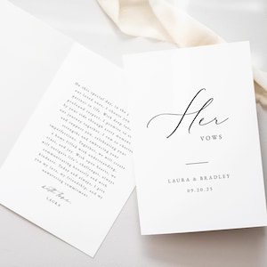 Folletos de votos matrimoniales imprimibles - Caligrafía Laura, Folletos de votos matrimoniales minimalistas en blanco y negro editables