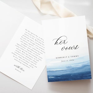 Folletos de votos matrimoniales imprimibles: libros de votos matrimoniales con acuarela azul playa, descarga de plantillas para hacerlo tú mismo - Kimberly