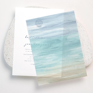 Watercolor Beach Vellum Overlay: Coastal Wedding Invitation (PDF Download)