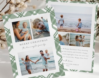 Green Plaid Photo Christmas Card, Printable Plaid Holiday Family Template