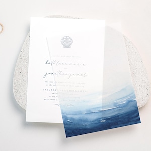 Beach Watercolor Vellum Overlay: Coastal Wedding Invitation (5x7 in)