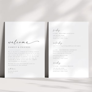 Plantilla imprimible de itinerario de fin de semana de bodas: bolsa de bienvenida hecha a mano, tarjeta de agradecimiento para eventos de bodas de fin de semana, descarga instantánea - Brianna
