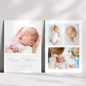 Carte de faire-part de naissance imprimable - modèle de carte photo bébé nouveau-né, faire-part de naissance de police de script minimaliste, téléchargement immédiat bricolage