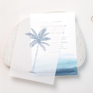 Blue Palm Wedding Invitation Vellum Overlay (DIY Printable)