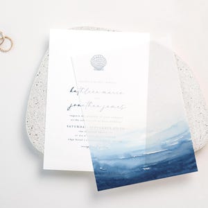 Blue Watercolor Vellum Overlay: Beach Wedding Invitations (DIY Instant Download)
