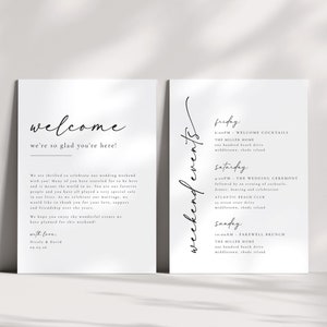 Plantilla imprimible de itinerario de fin de semana de bodas: bolsa de bienvenida hecha a mano, tarjeta de agradecimiento para eventos de bodas de fin de semana, descarga instantánea - Nicole