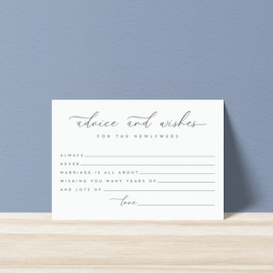 Printable Wedding Advice Cards - DIY Wedding Guest Book Advice Cards, Simple Black Script Calligraphy - Instant Download