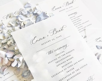 Clear Wedding Programs - Custom Printed Modern Script Vellum Translucent Wedding Reception Ceremony Programs