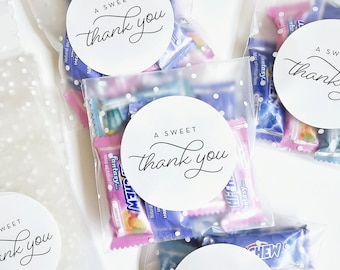 Wedding Candy Favor Bags and Stickers - A Sweet Thank You - EMPTY Polka Dot Frosted Clear Bags with Thank You Stickers - DIY Wedding Favors