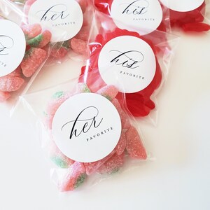 Wedding Candy Favor Bag STICKERS His Favorite, Her Favorite Printed Labels DIY Wedding Favor image 2