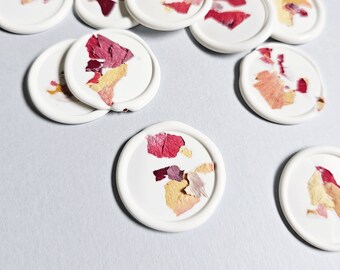 Rose Petal Wax Seals - White Wedding Wax Seal Stickers with Real Dried Rose Petals - Self-Adhesive, Pink and Red Dried Flower Petals