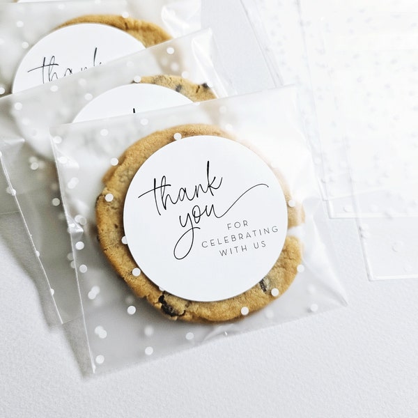 Wedding Cookie Favor Bags and Stickers - EMPTY Polka Dot Frosted Clear Bags with Thank You Stickers - DIY Wedding Favor Bags TYFCPD