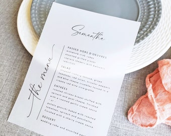 Clear Wedding Menus with Guest's Name - Custom Printed Modern Script Translucent Vellum - Wedding Reception Menu with Guest's Name