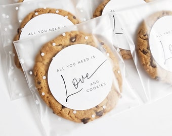 Wedding Cookie Favor Bags and Stickers - All You Need is Love and Cookies Wedding Favors - EMPTY Frosted Clear Bags - DIY Wedding Favor