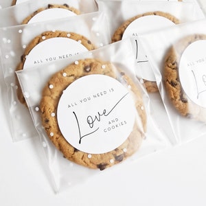 Wedding Cookie Favor Bags and Stickers - All You Need is Love and Cookies Wedding Favors - EMPTY Frosted Clear Bags - DIY Wedding Favor