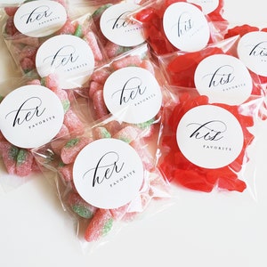 Wedding Candy Favor Bag STICKERS His Favorite, Her Favorite Printed Labels DIY Wedding Favor image 1