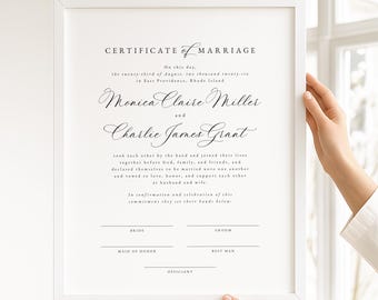 Modern Calligraphy Marriage Certificate Template: Printable Wedding Keepsake (8x10, Digital Download)