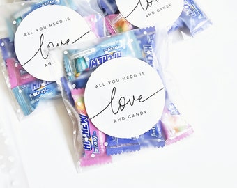 Wedding Candy Favor Bags and Stickers - Love & Candy - EMPTY Polka Dot Frosted Clear Bags with Stickers - DIY Wedding Favor Bags