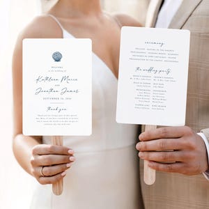 Beach Wedding Program Fan Template: Blue Shell, Starfish (Digital Download) Kathleen