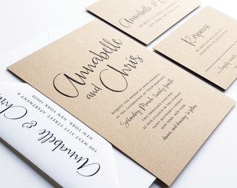 danielle rustic wedding invitation sample on recycled kraft etsy wedding card sample