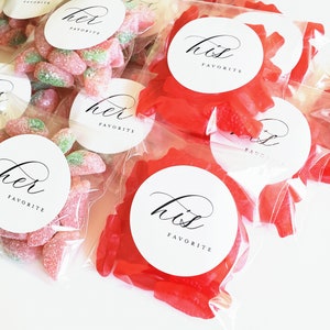 Wedding Candy Favor Bag STICKERS His Favorite, Her Favorite Printed Labels DIY Wedding Favor image 3