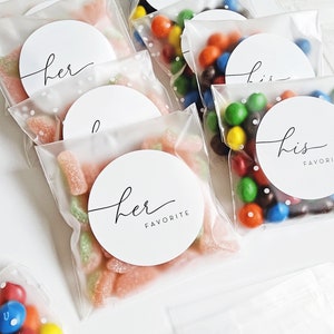 Wedding Candy Favor Bags and Stickers - Her Favorite, His Favorite, Our Favorite Frosted Bags - EMPTY Bags with Labels - DIY Wedding Favor