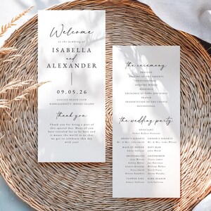 Plantilla de programa de boda minimalista: Caligrafía negra moderna, Isabella