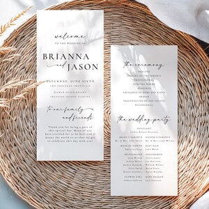 Plantilla imprimible de programa de boda, caligrafía minimalista negra (descarga digital) Brianna