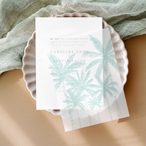 Teal Palm Tree Vellum Overlay: Coastal Wedding Invitation (5x7)