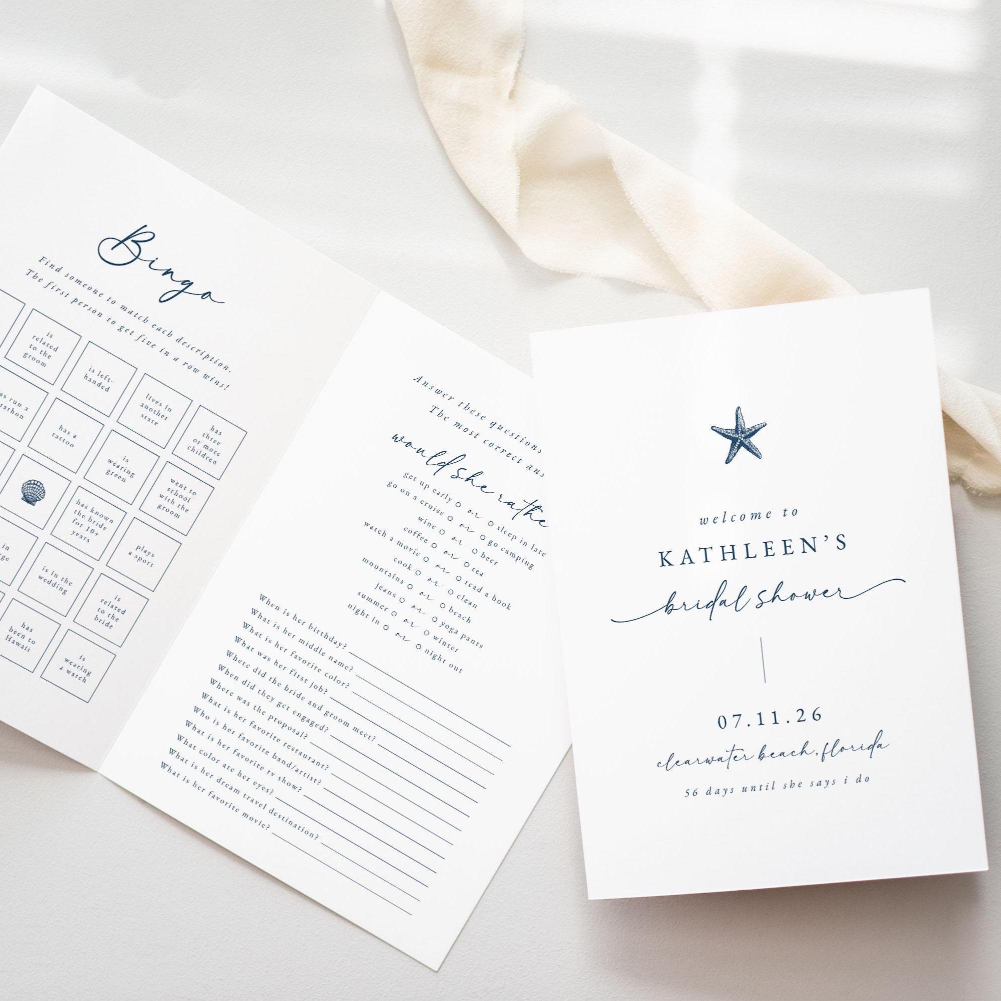 Printable Beach Bridal Shower Games Booklet: Starfish & Shell Design ...